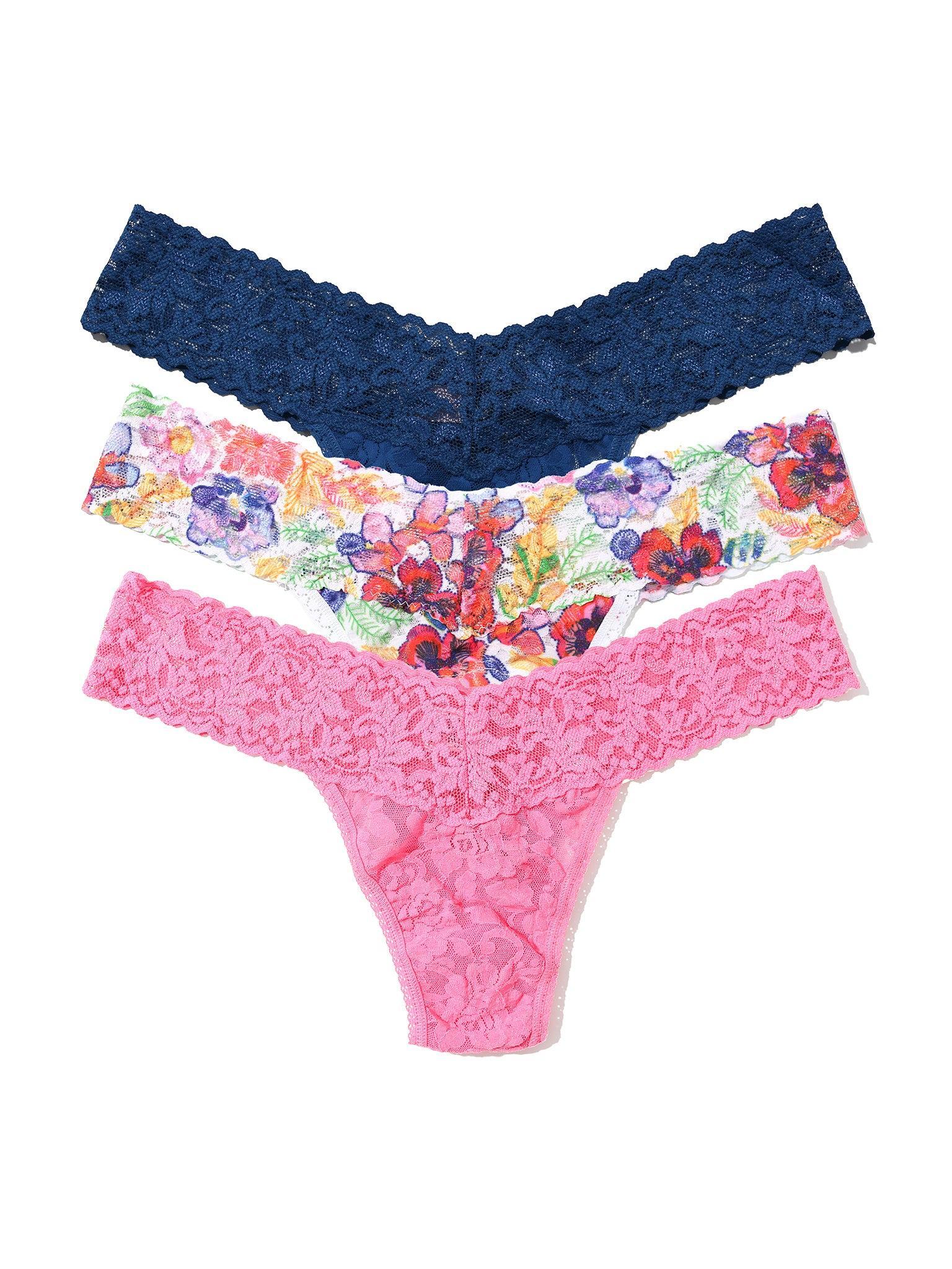 3 Pack Signature LaceĀ® Low Rise Thongs Adorned Pink Sale