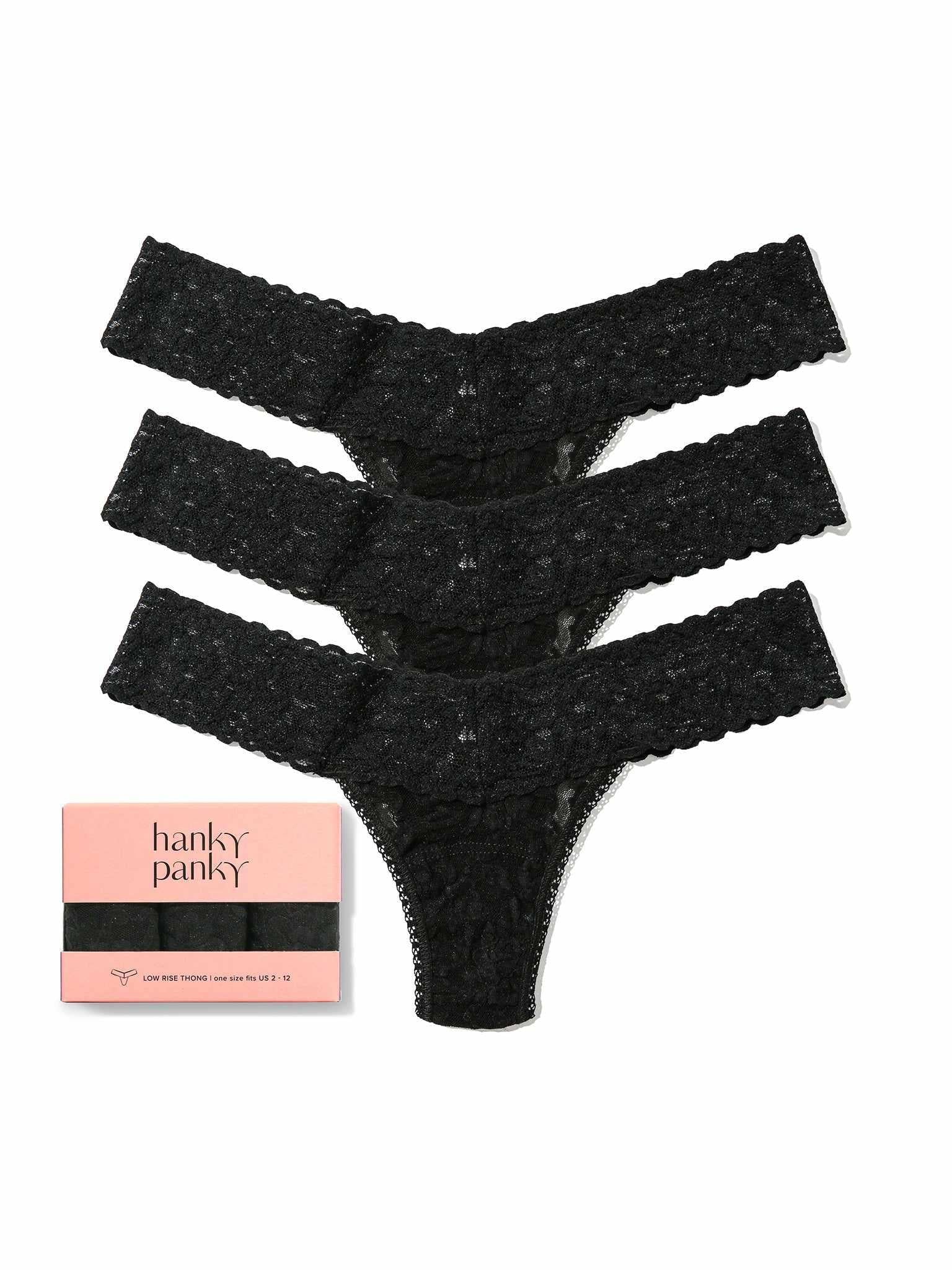 3 Pack Signature LaceĀ® Low Rise Thongs Black