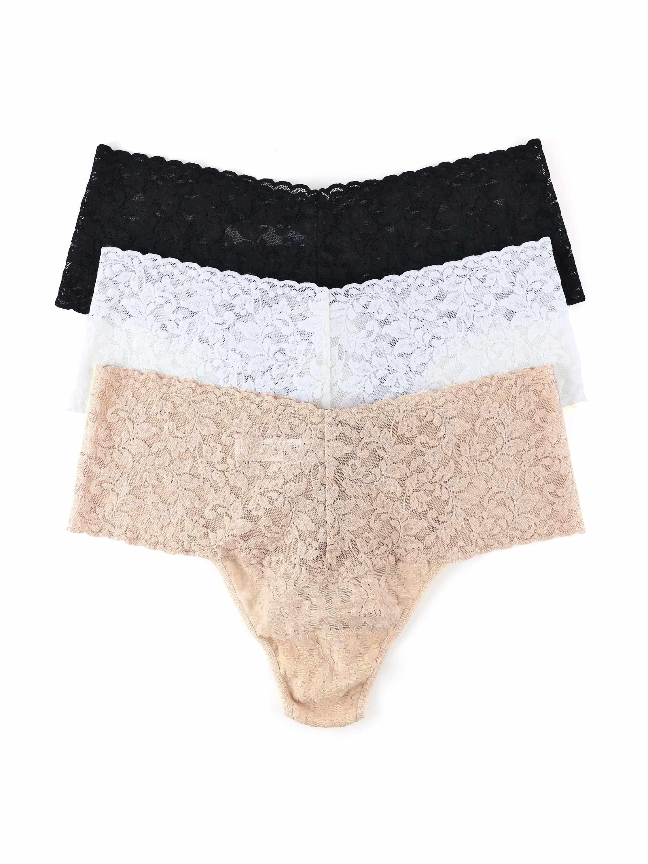 3 Pack Plus Size Retro Lace Thong