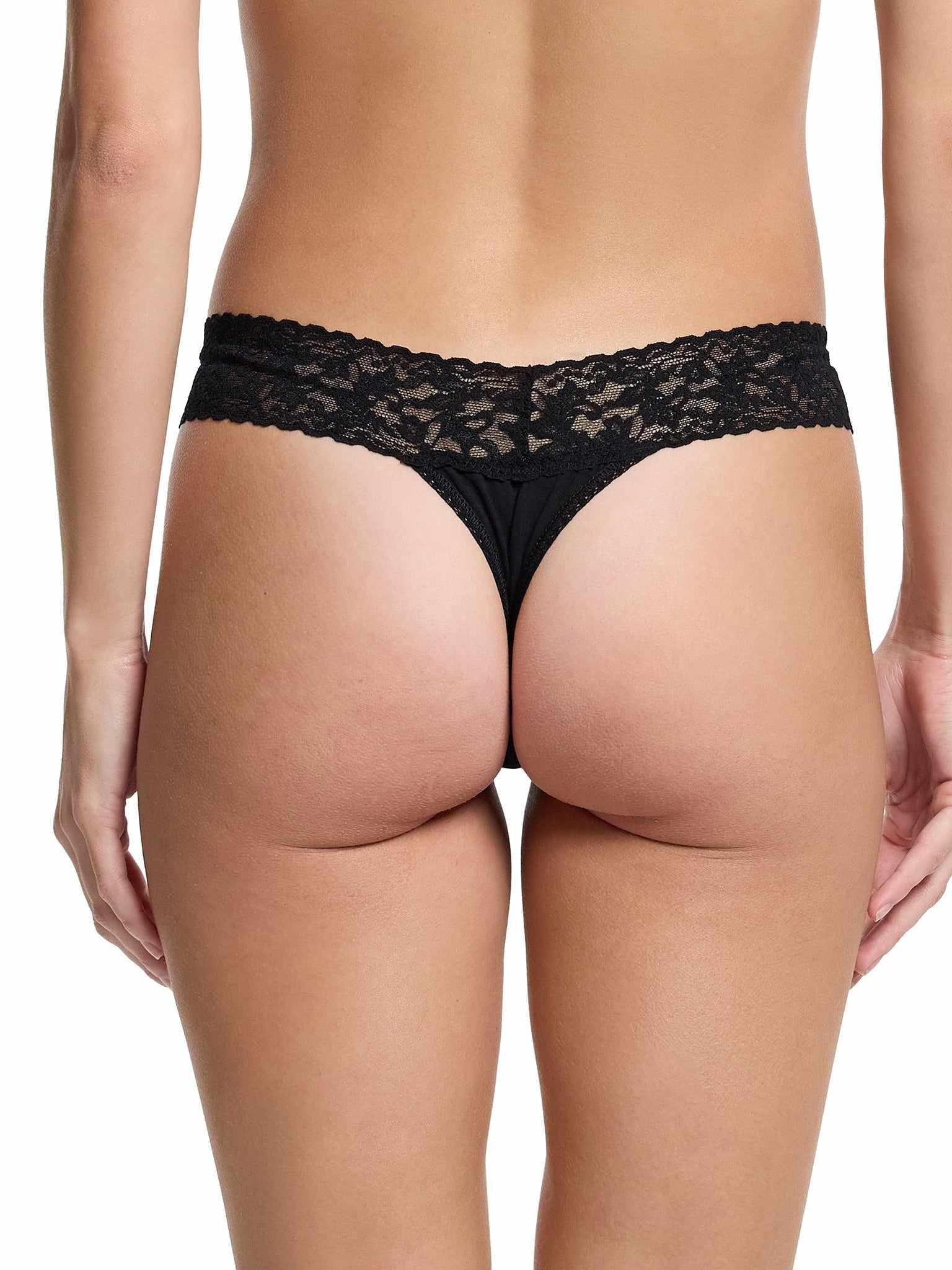 3 Pack Supima® Cotton Low Rise Thongs with Lace Black/White/Chai - Image 5