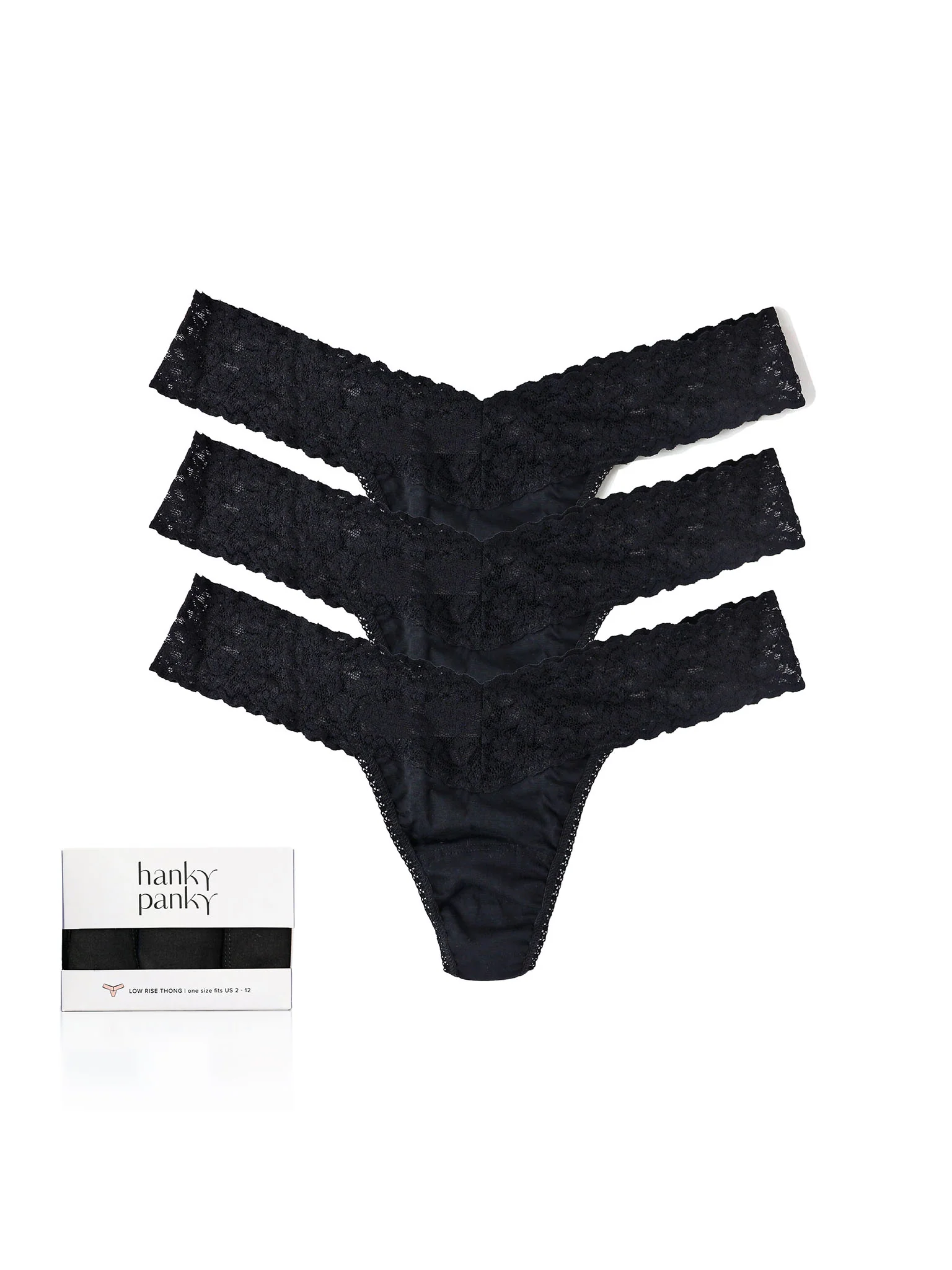3 Pack Supima® Cotton Low Rise Thongs With Lace Black