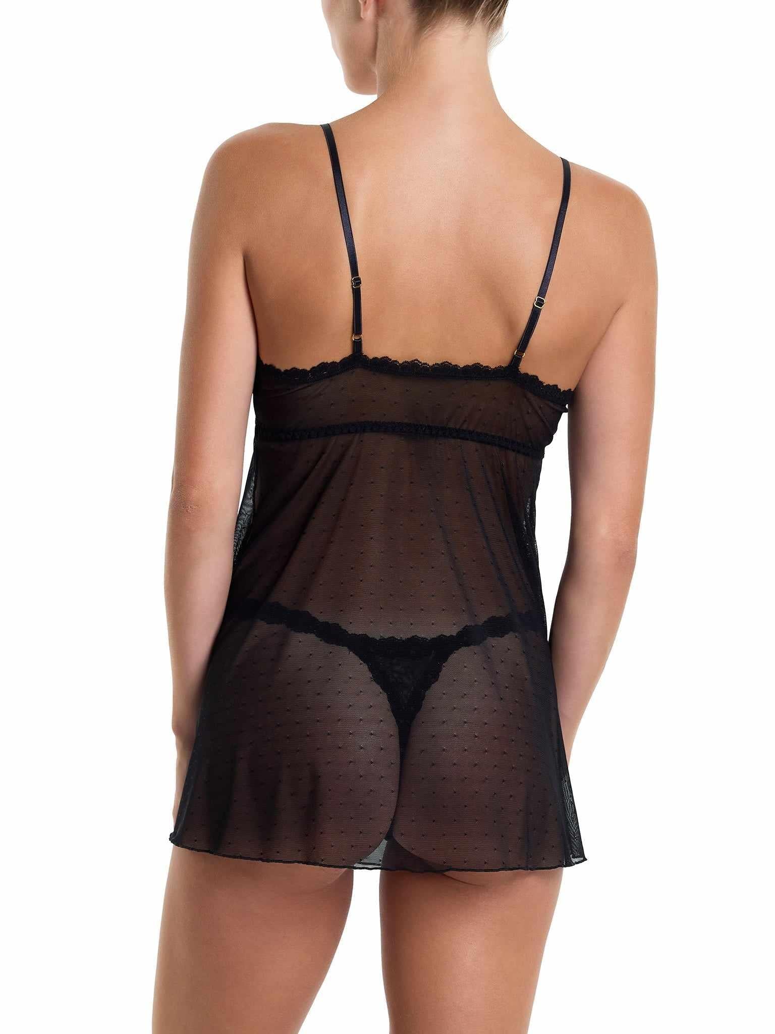 Dotted Tulle Babydoll And G-String Black Sale - Image 2