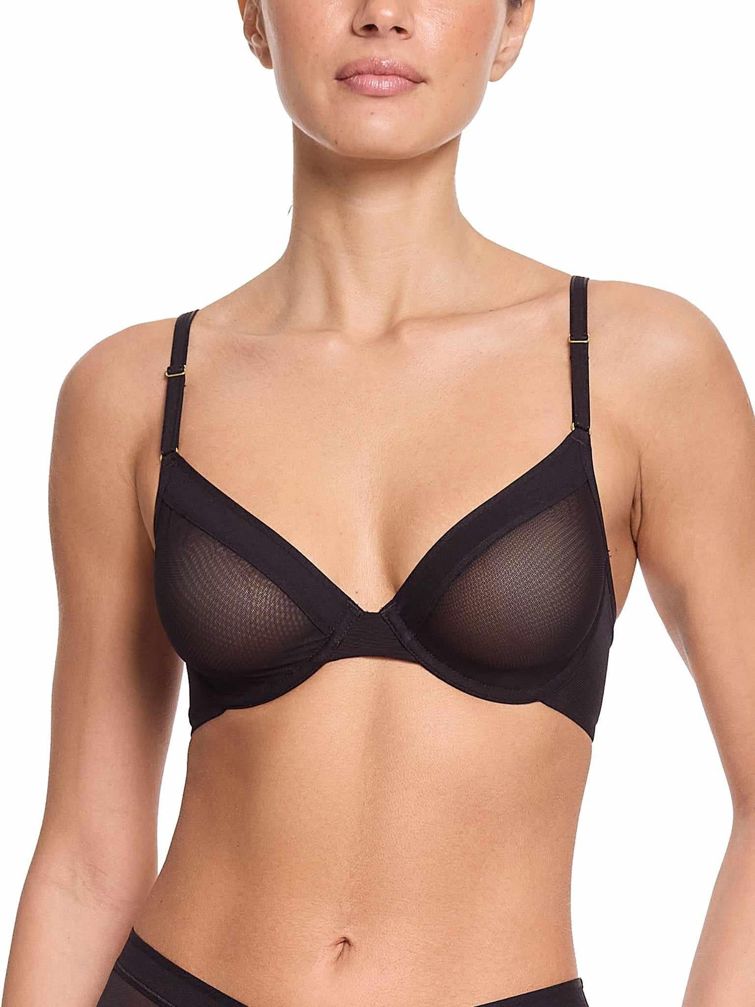Unlined Mesh Underwire Bra Black Sale