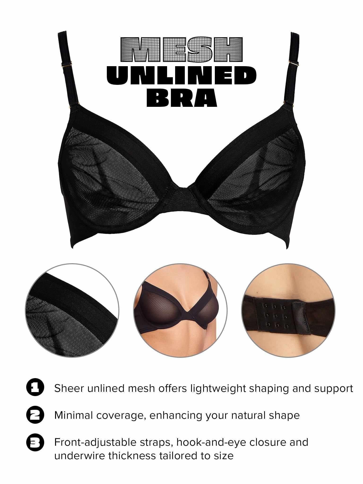 Unlined Mesh Underwire Bra Black Sale - Image 5