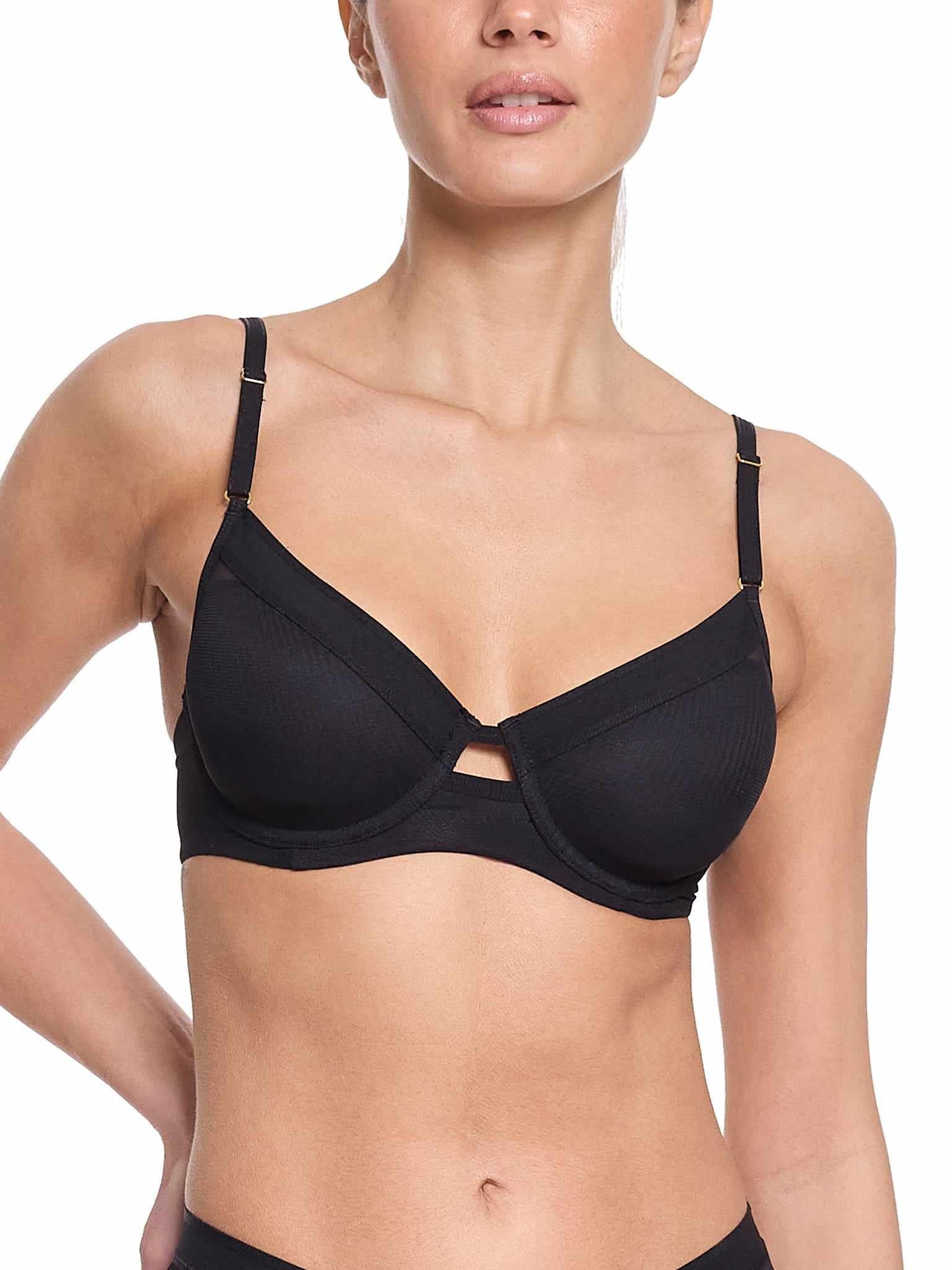 Lined Mesh Plunge Bra Black Sale - Image 2