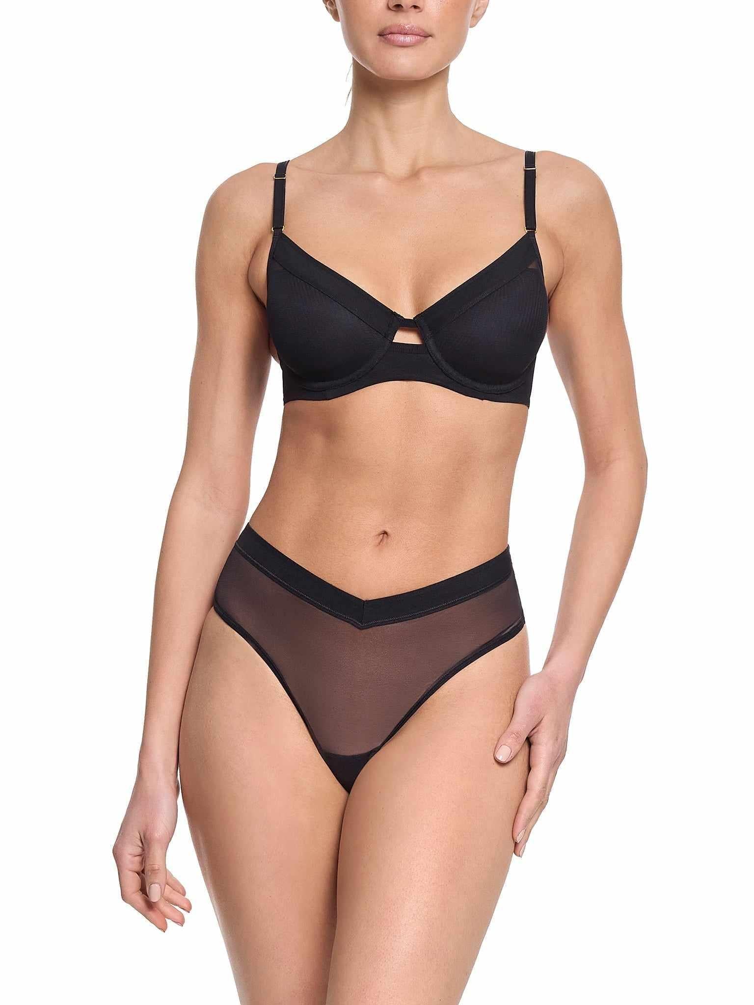 Lined Mesh Plunge Bra Black Sale - Image 4
