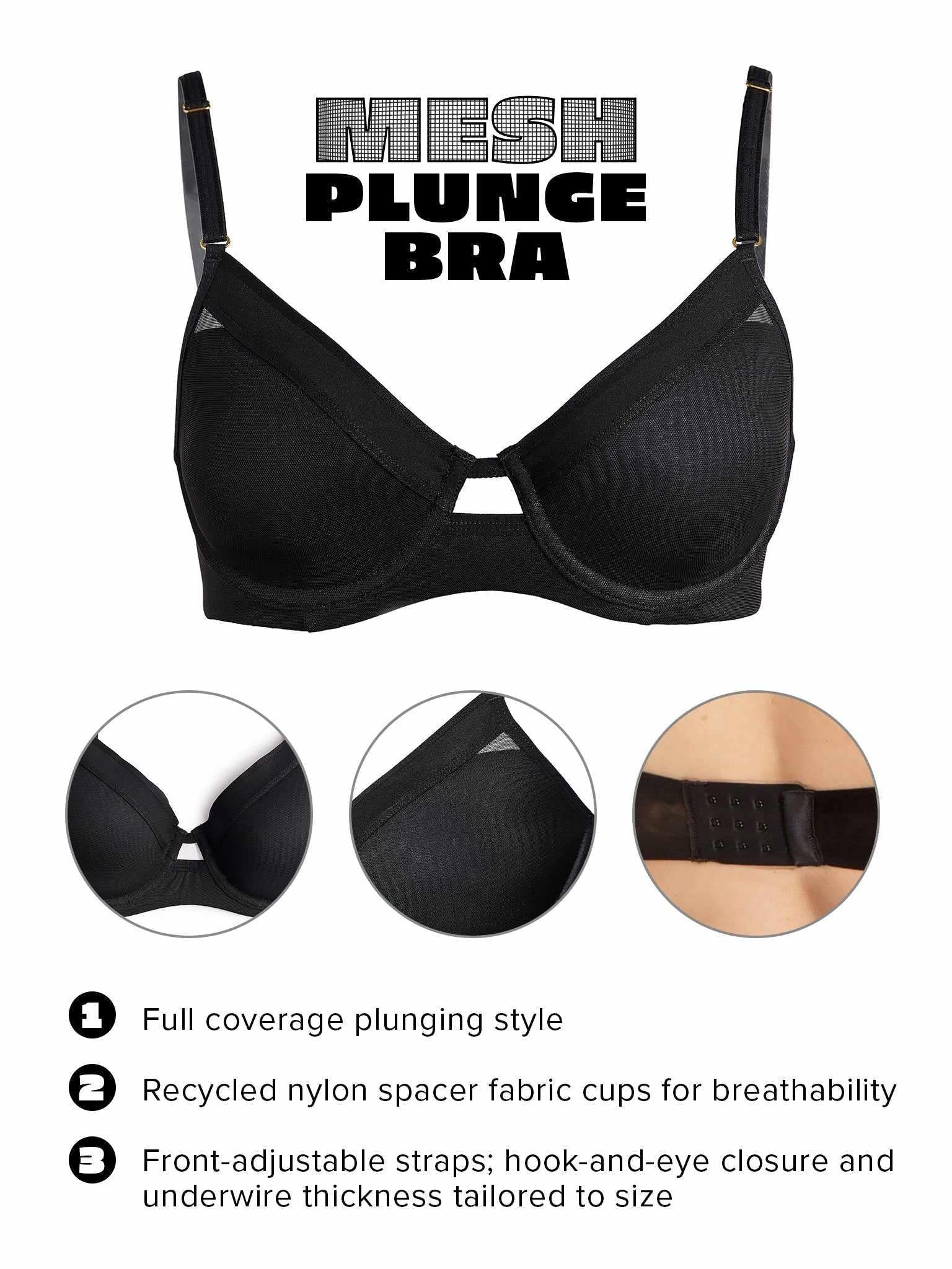Lined Mesh Plunge Bra Black Sale - Image 5