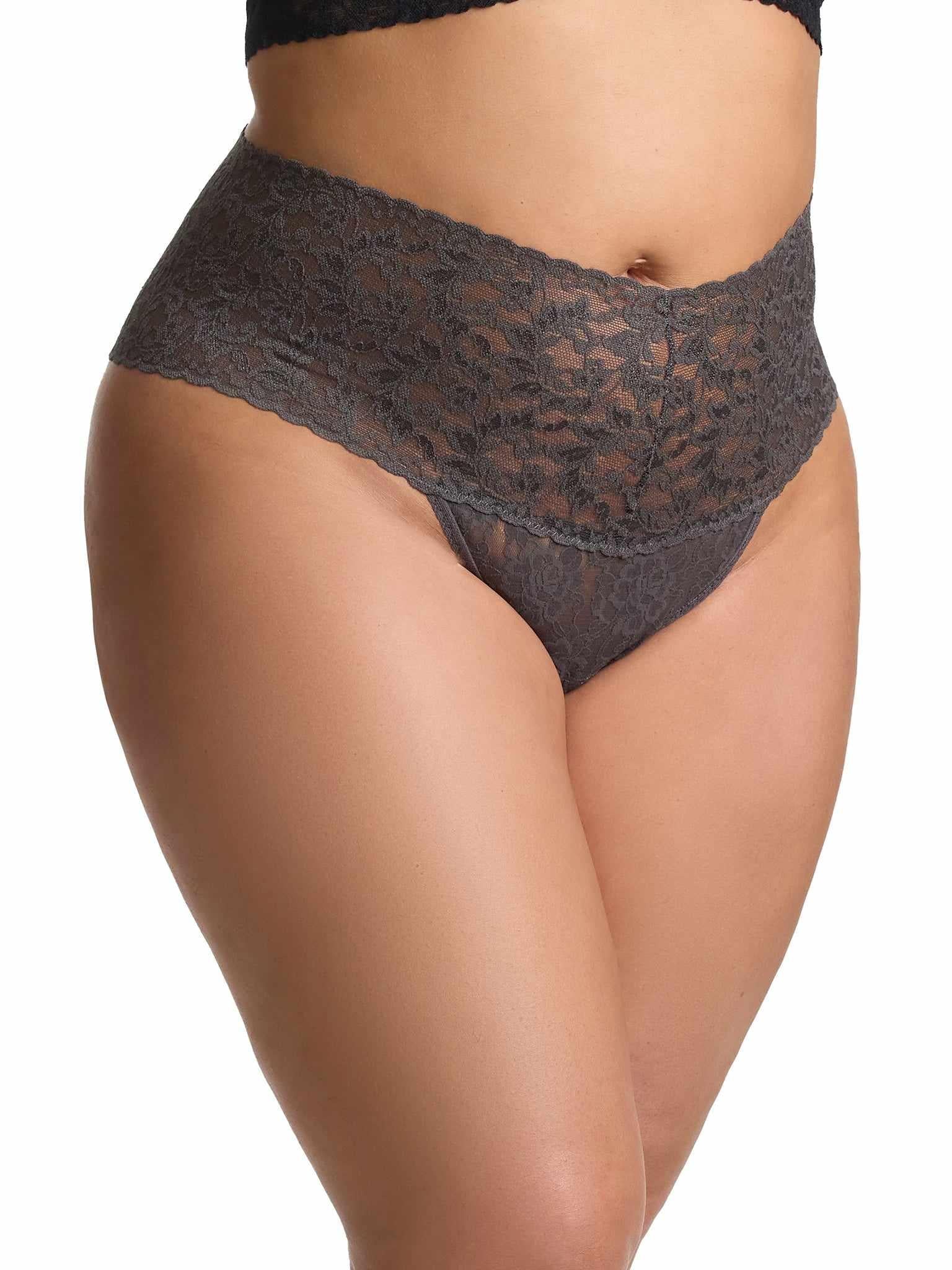 Plus Size Retro Lace Thong Granite Grey - Image 3
