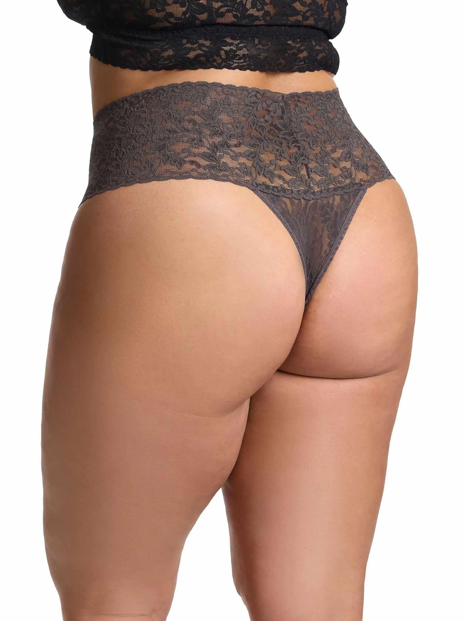 Plus Size Retro Lace Thong Granite Grey - Image 4
