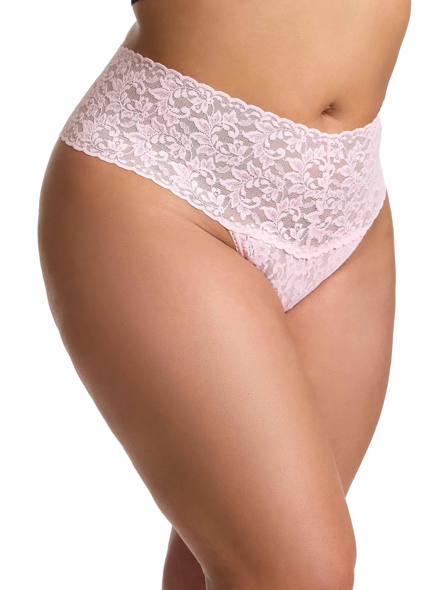 Plus Size Retro Lace Thong Bliss Pink - Image 3