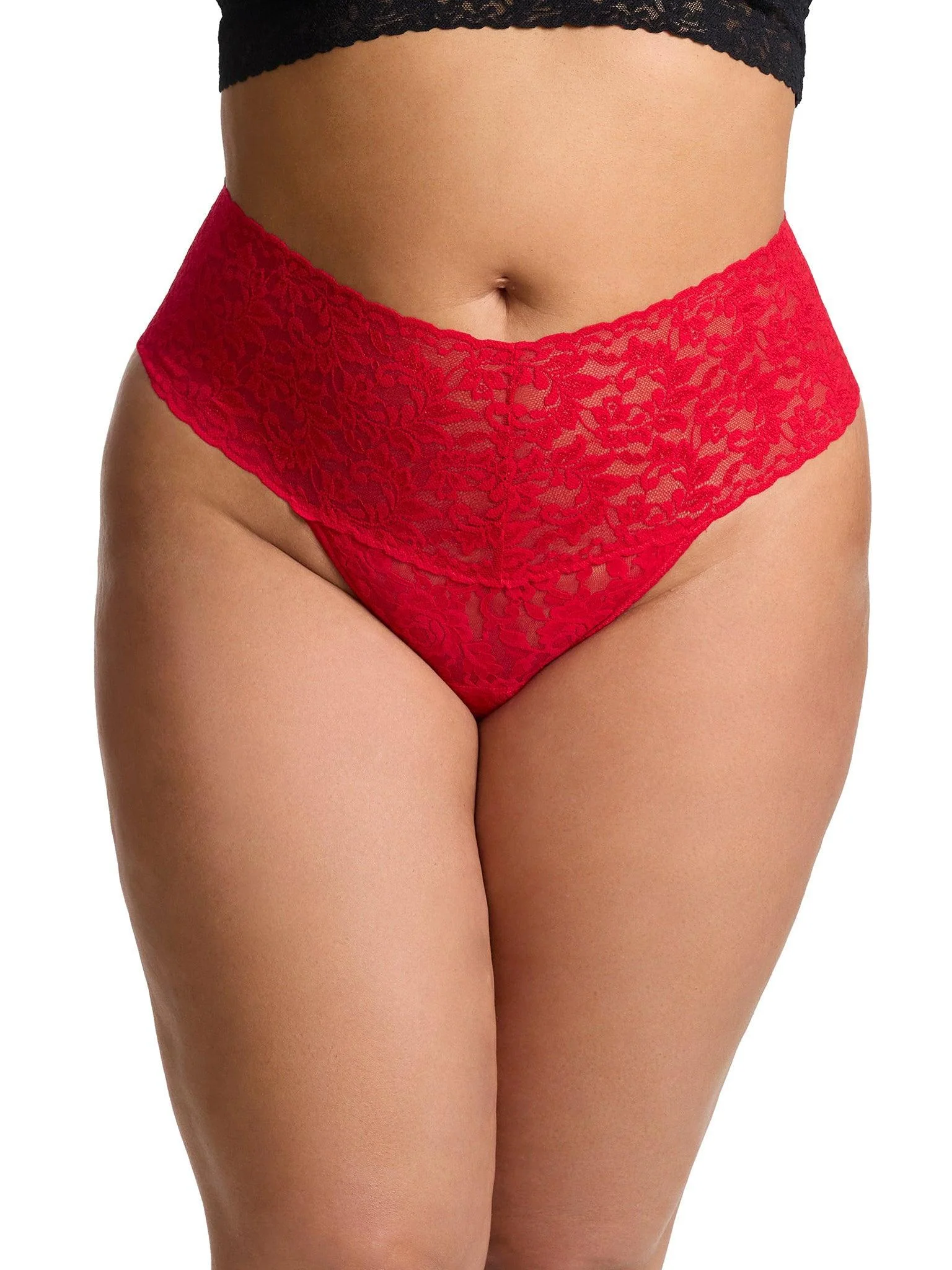 Plus Size Retro Lace Thong Red
