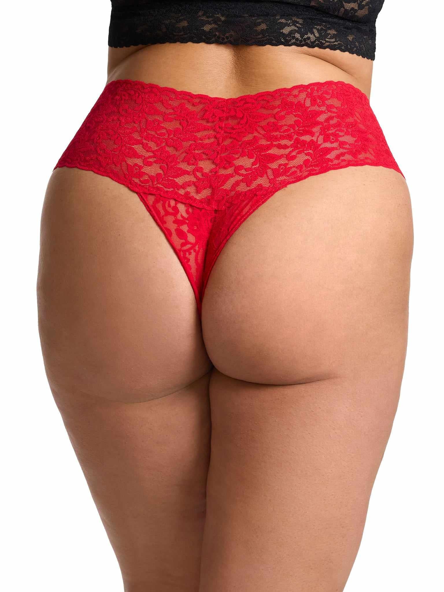 Plus Size Retro Lace Thong Red - Image 2