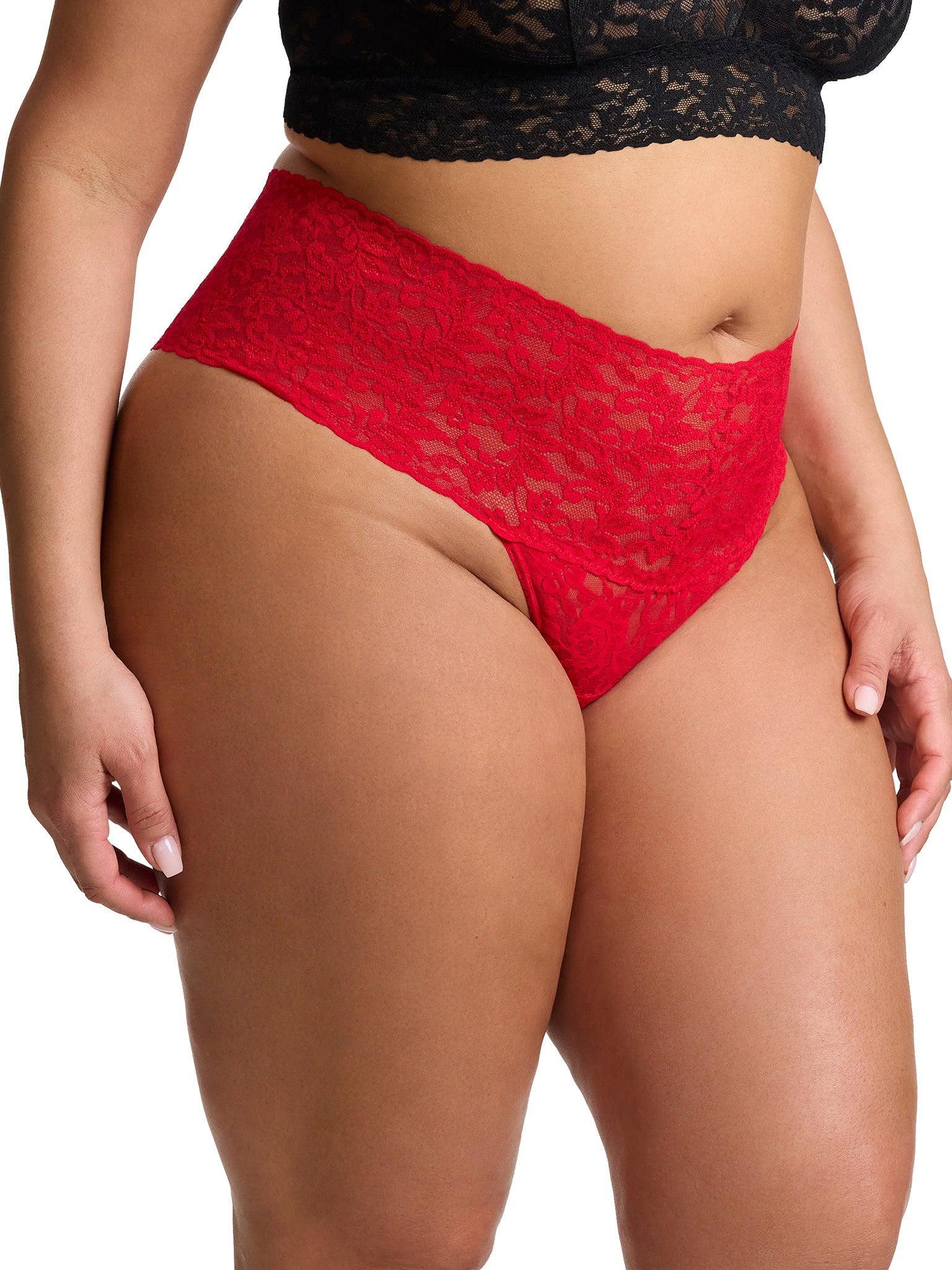 Plus Size Retro Lace Thong Red - Image 4