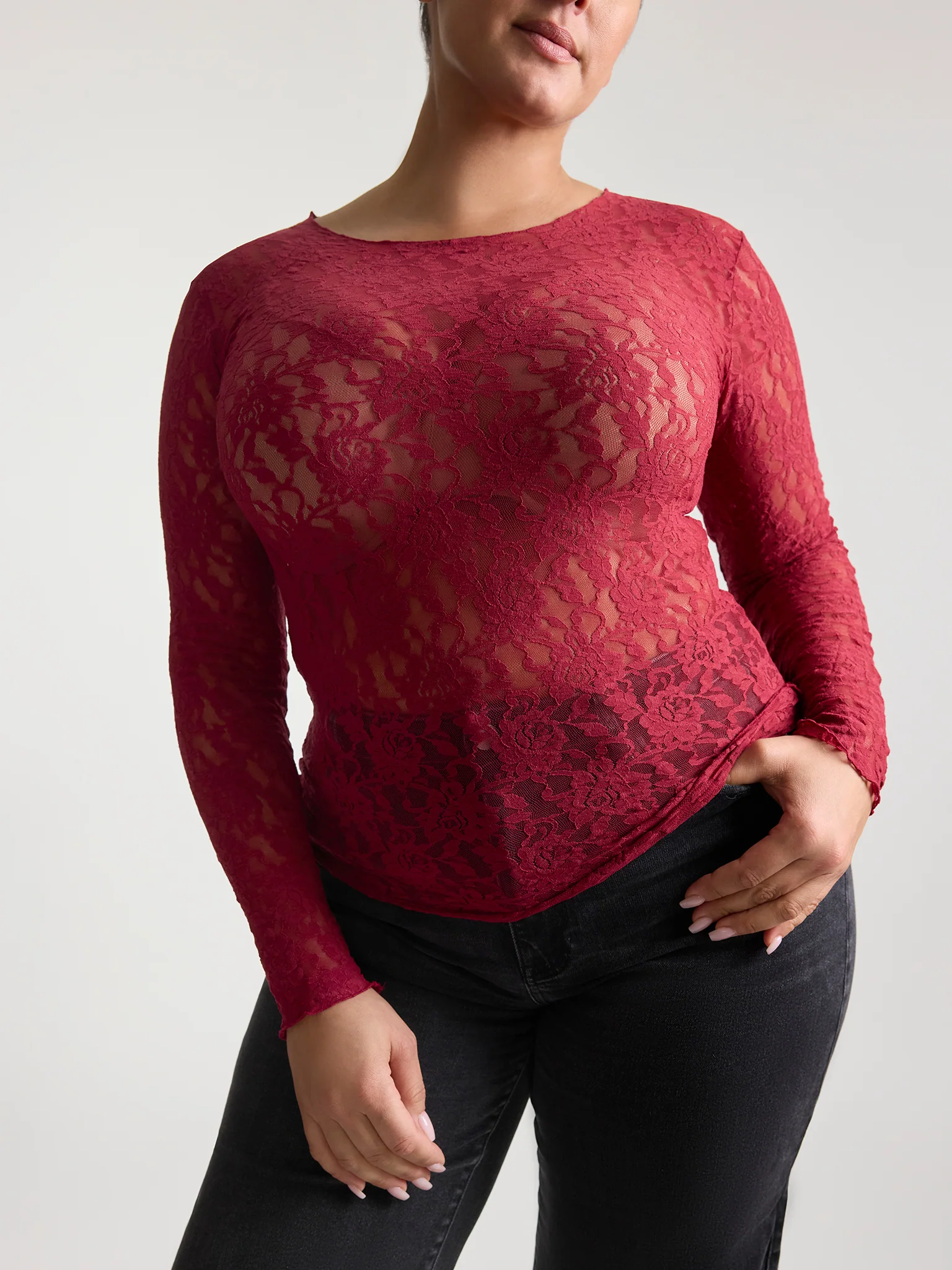 Plus Size Signature LaceĀ® Long Sleeve Top Wild Berries Red Sale - Image 2