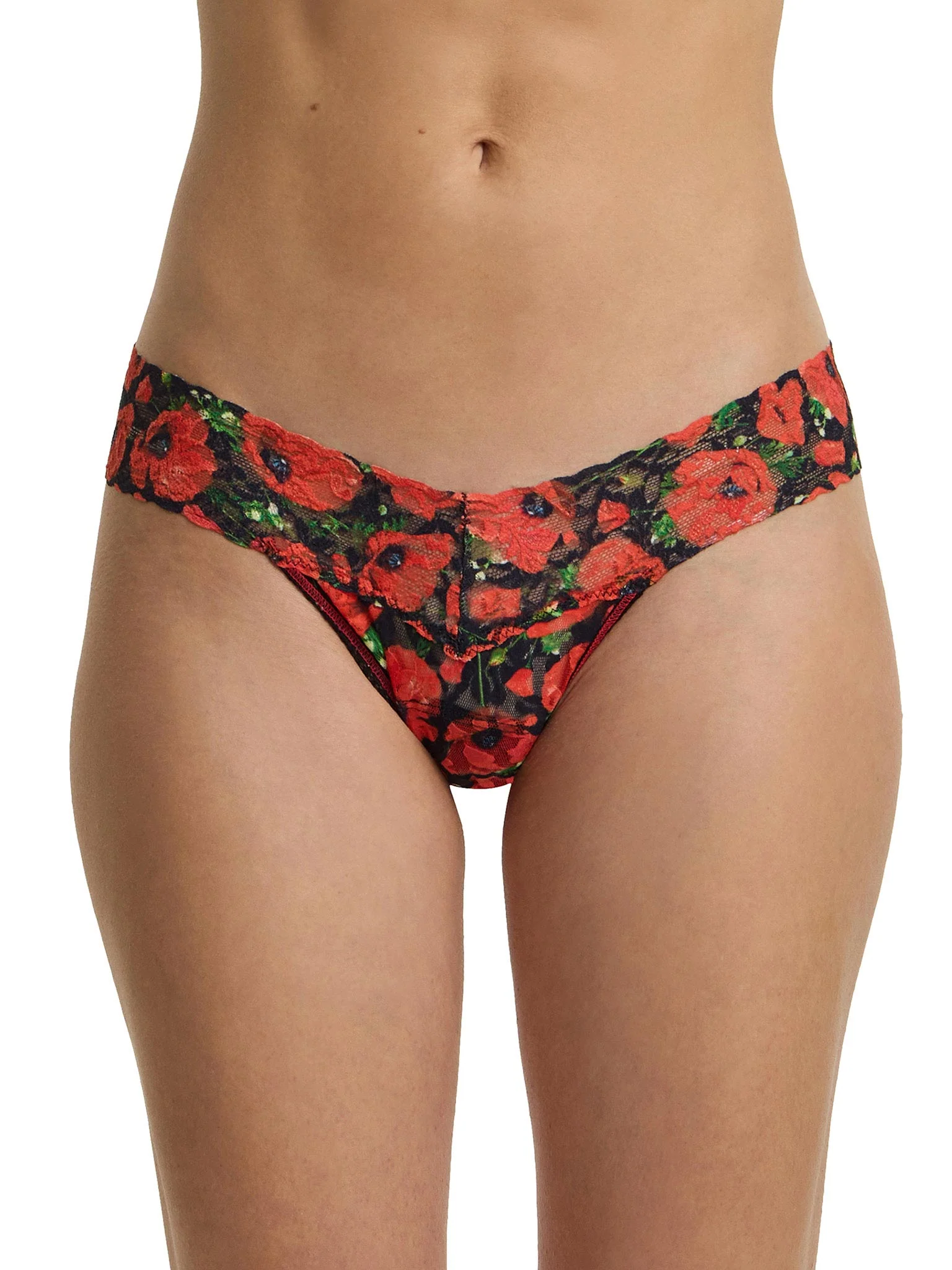 Printed Signature Lace® Low Rise Thong Poppy Holiday - Red/Black Sale