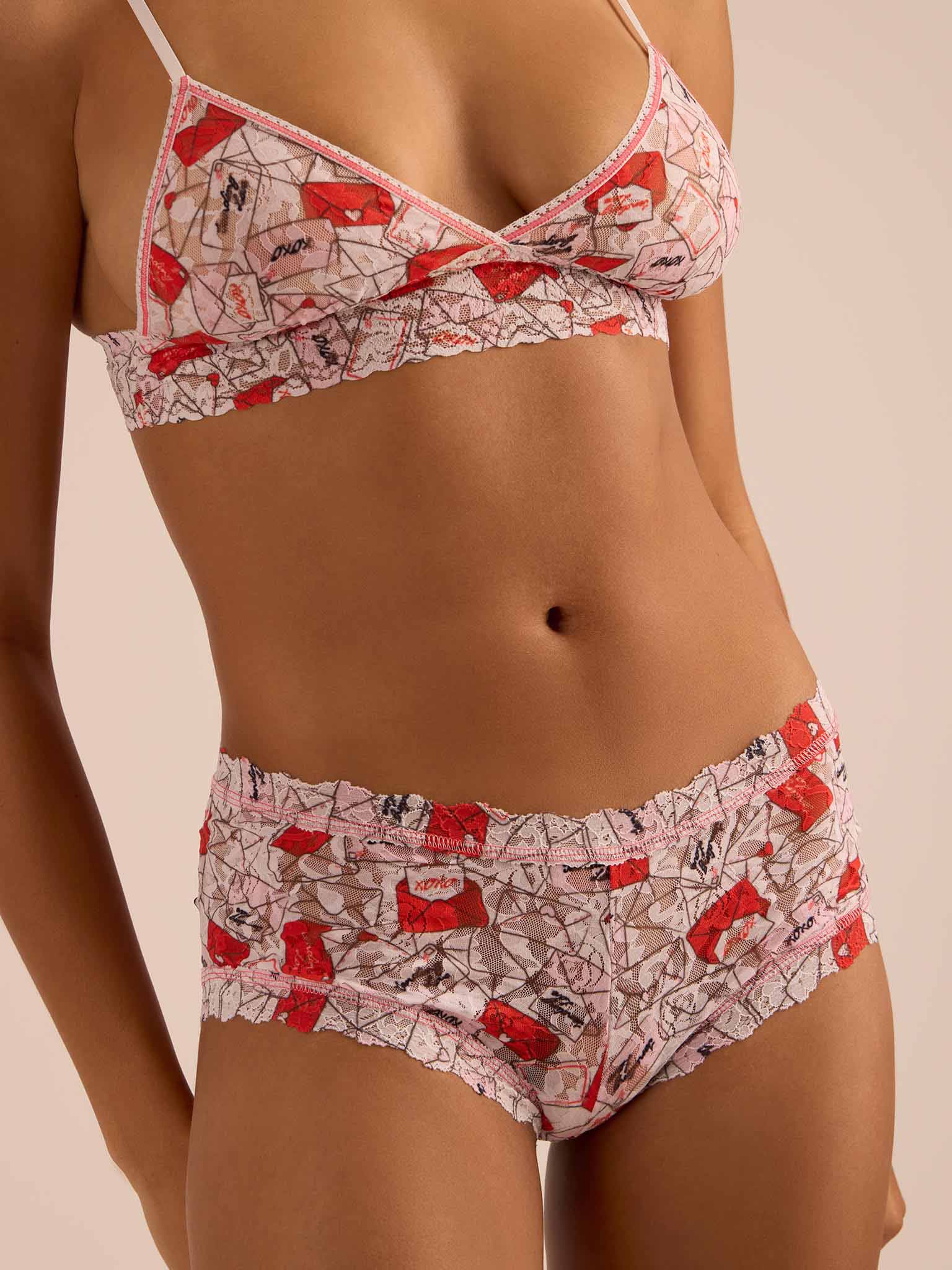 Printed Signature LaceĀ® Padded Triangle Bralette With Love Red/Pink Sale - Image 4