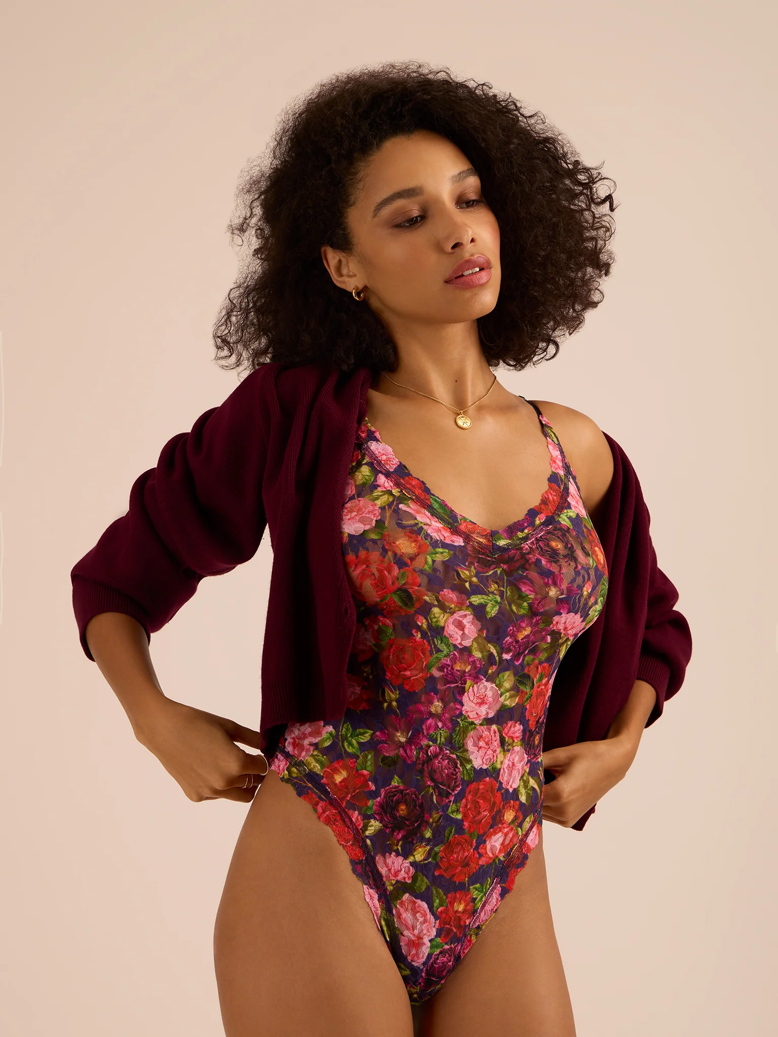 Printed Signature Lace® Thong Back Bodysuit Winters Tale Floral Sale - Image 7