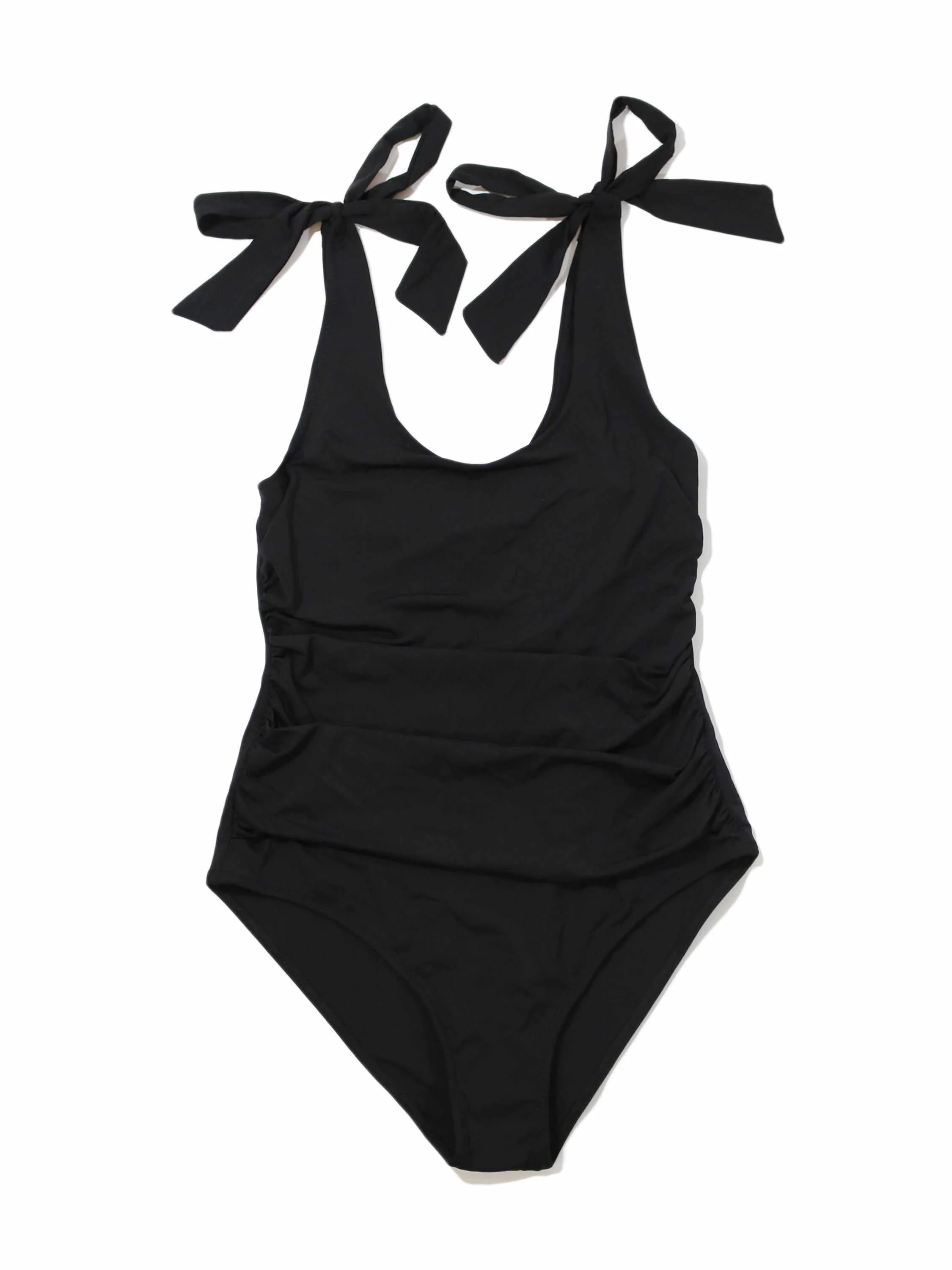 Ruched Bow One Piece Swimsuit Black - Image 2