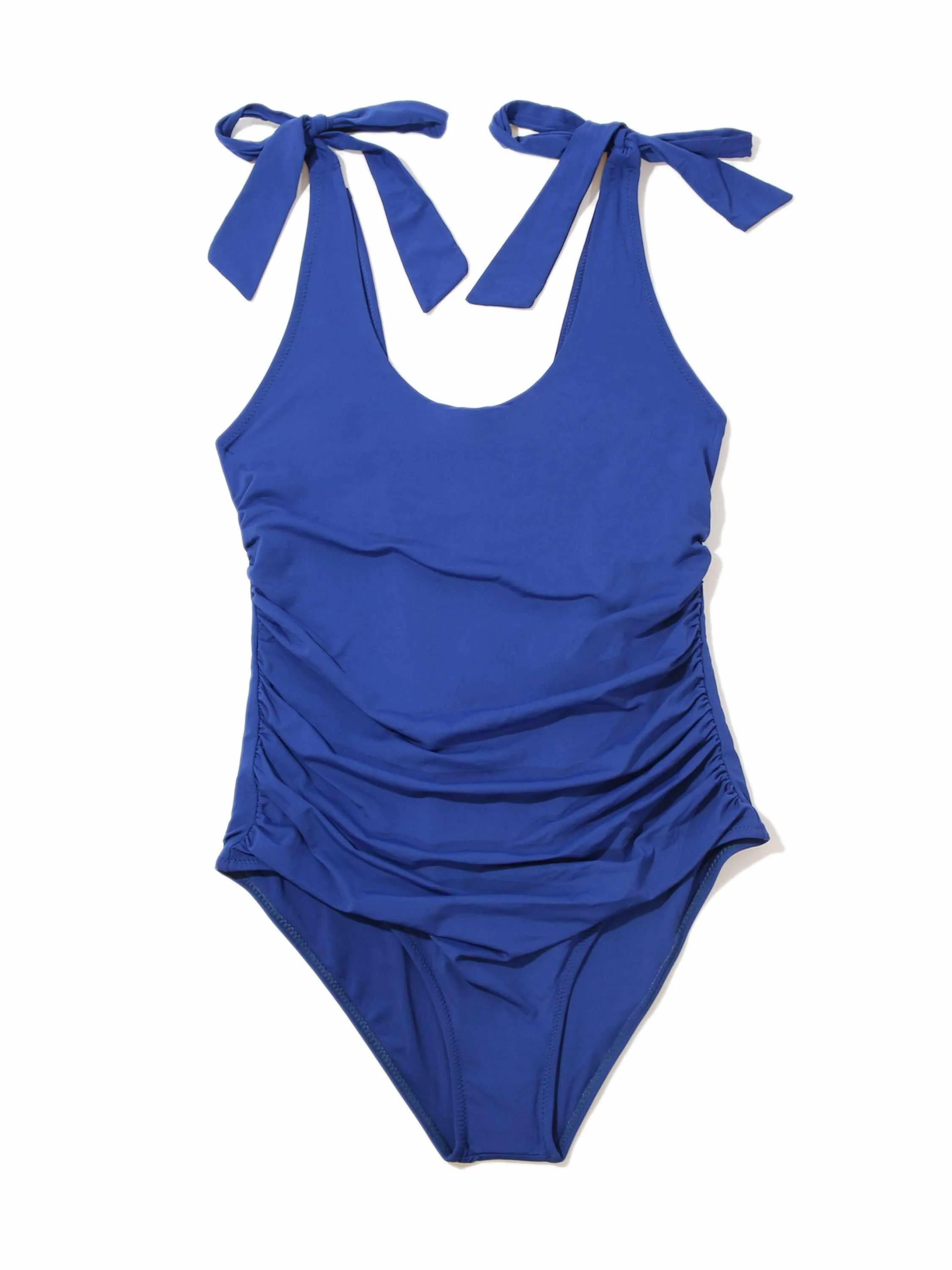Ruched Bow One Piece Swimsuit Poolside Blue Sale - Image 4