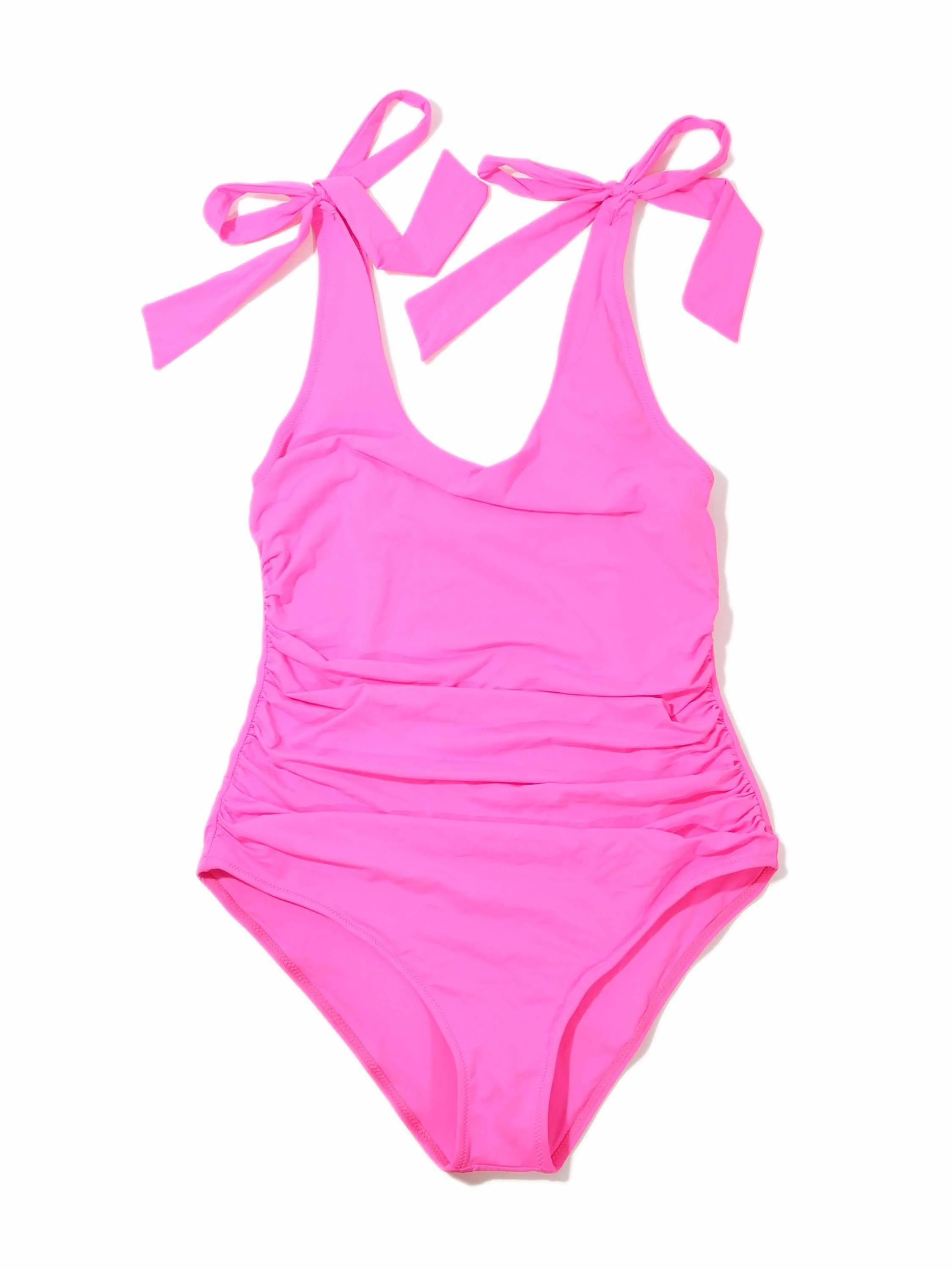 Ruched Bow One Piece Swimsuit Unapologetic Pink Sale - Image 2