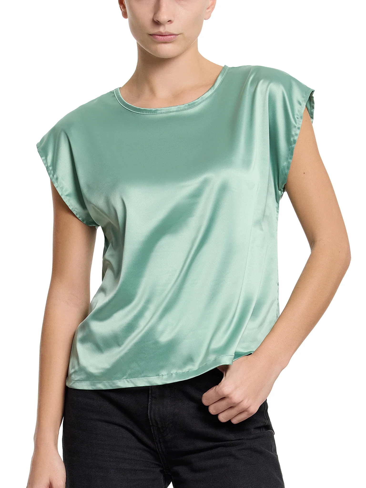 Satin Sleep Cap Sleeve Tee Green Tea Sale - Image 3