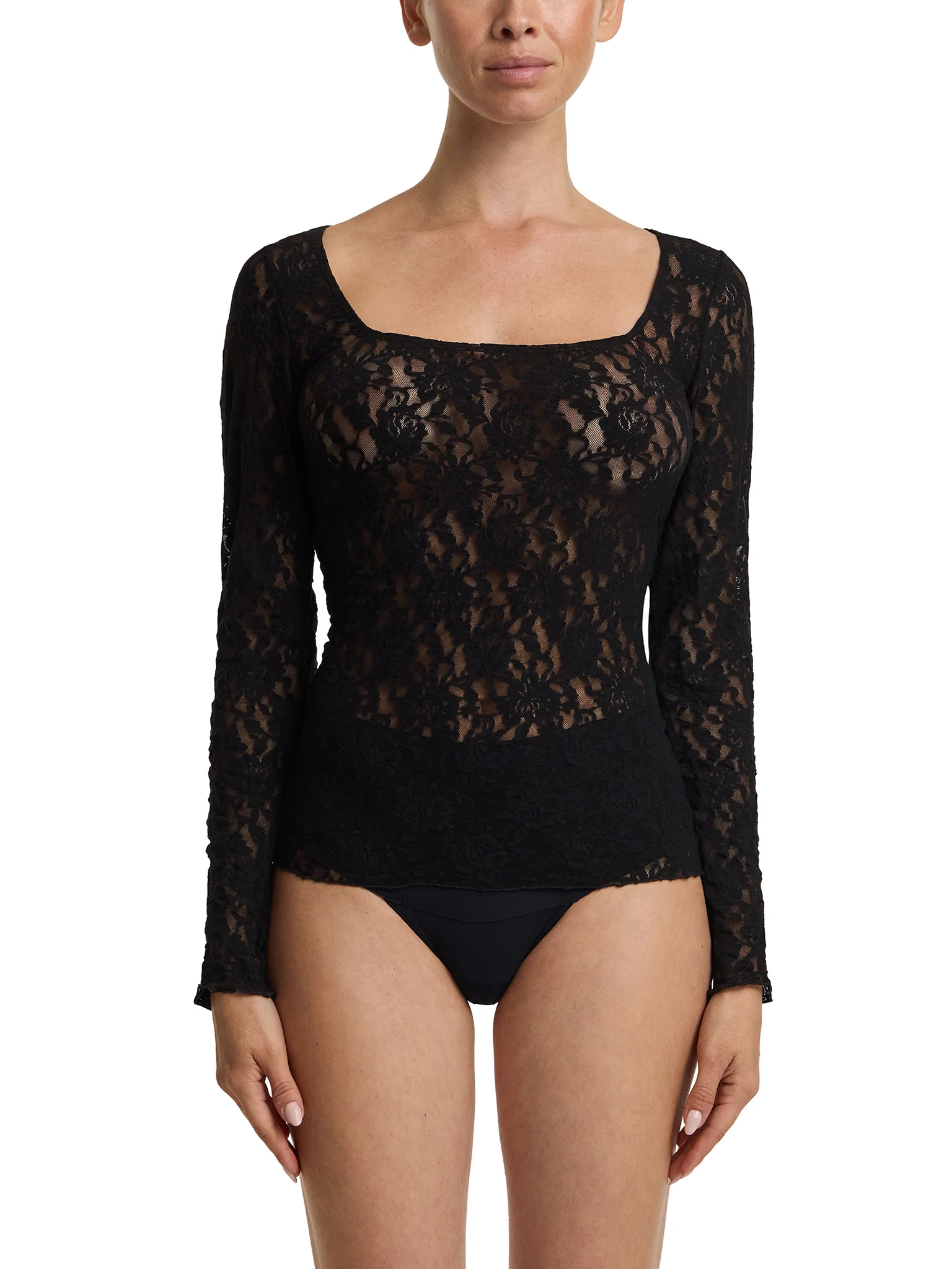 Signature LaceĀ® Square Neck Long Sleeve Top Black Sale