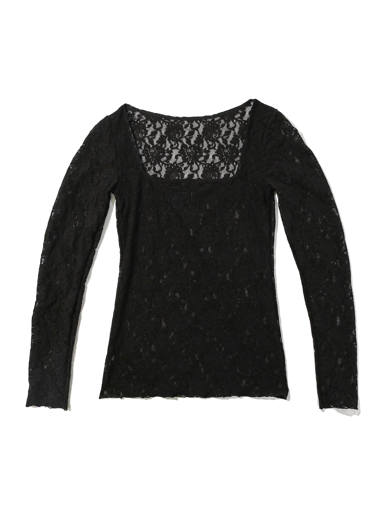 Signature LaceĀ® Square Neck Long Sleeve Top Black Sale - Image 5